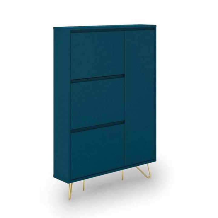 Meuble À Chaussures 3 Tiroirs 1 Porte Bleu Canard Darina intérieur Petit Meuble A Chaussure