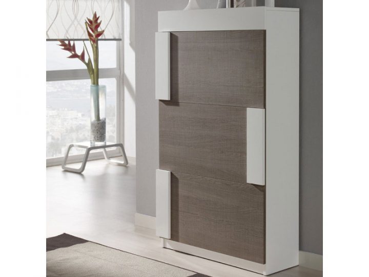 Meuble A Chaussures Couleur Chêne Et Blanc Moderne Betty dedans Meuble A Chaussure Conforama