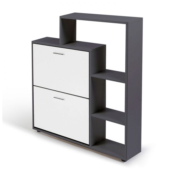 Meuble À Chaussures Gris 2 Portes Blanches Avec Étagère Idmarket intérieur Petit Meuble A Chaussure