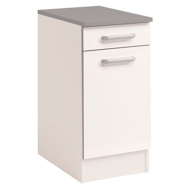 Meuble Bas 1 Porte 1 Tiroir L40Xh86Xp60Cm – Blanc Brillant avec Meuble Bas A Tiroir