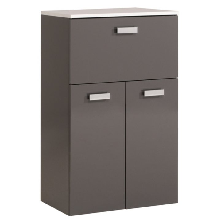 Meuble Bas 1 Tiroir 2 Portes Studio 2 Laque Gris pour Meuble Salle De Bain Gris Laqué