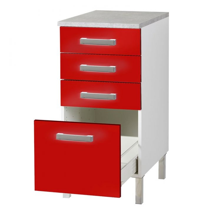 Meuble Bas 4 Tiroirs "Glossy" Rouge destiné Meuble Bas