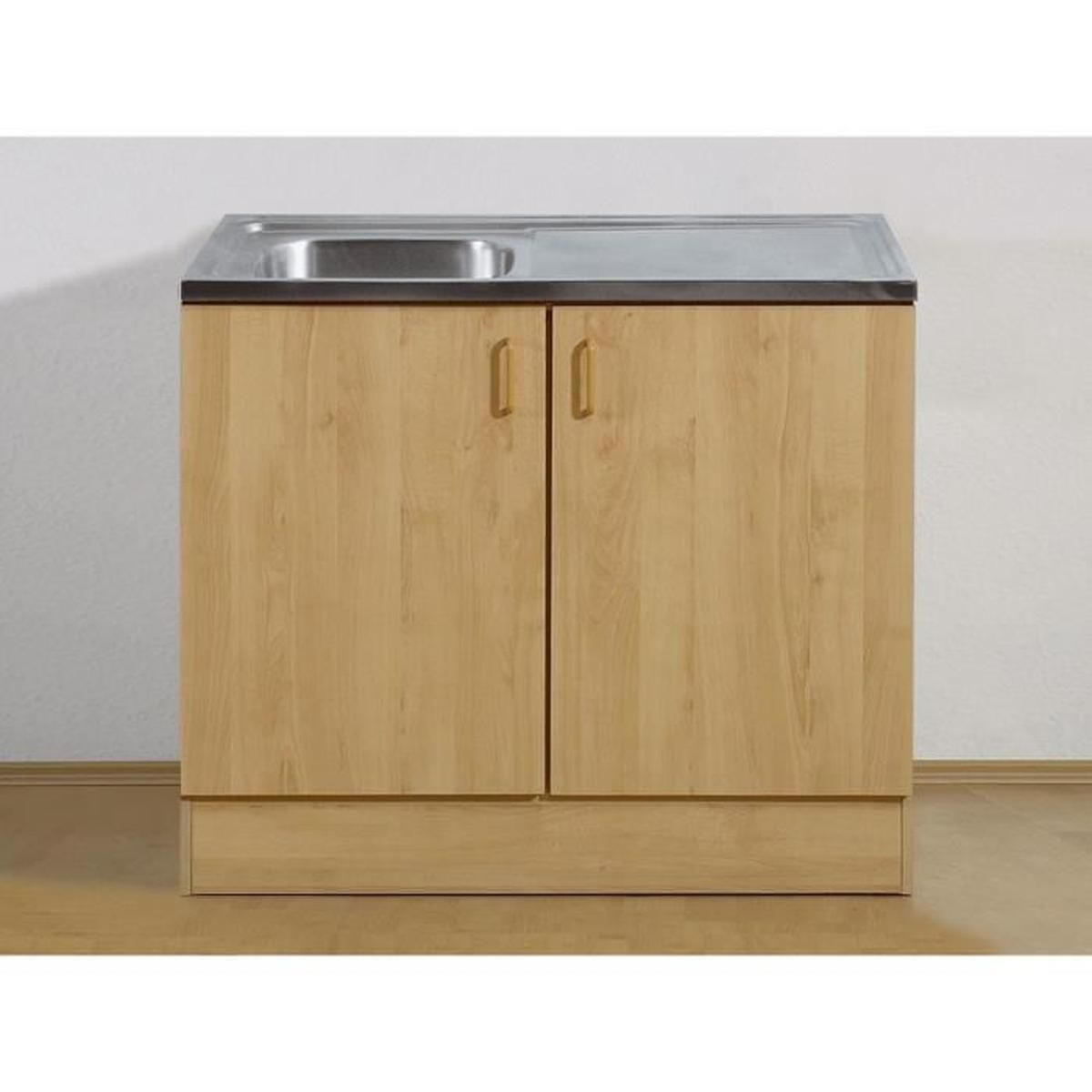 Meuble Bas De Cuisine Bango Avec Évier 100Cm Hêtre - Achat encequiconcerne Meuble Sous Evier 100 Cm