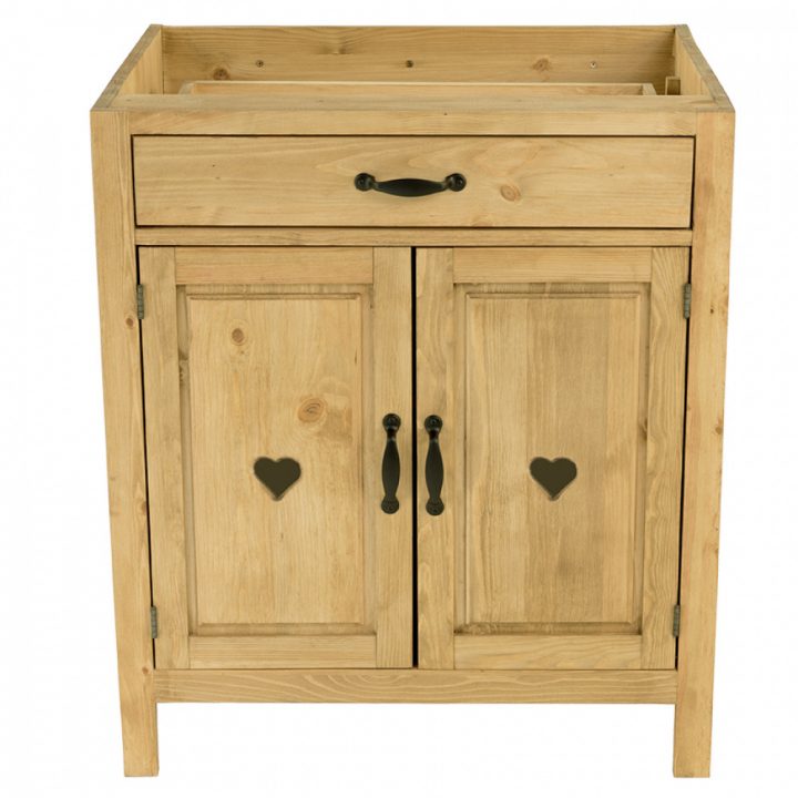 Meuble Bas Pin Massif 80 Cm 2 Portes Avec Coeur 1 Tiroir Praz intérieur Meuble Bas A Tiroir