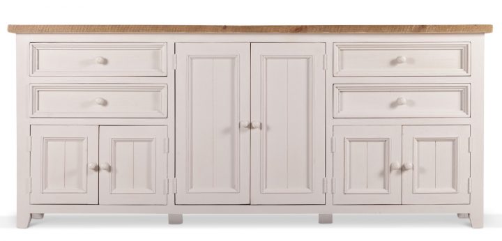 Meuble Bas Rangement Bois Blanc Césuré 4 Tiroirs 210X45X89Cm intérieur Meuble Bas A Tiroir