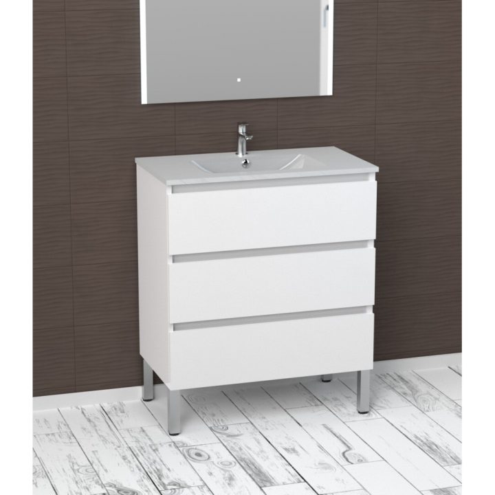 Meuble Bas Salle De Bains Evasion Blanc Brillant 80Cm + 3 Tiroirs serapportantà Armoir Salle De Bain