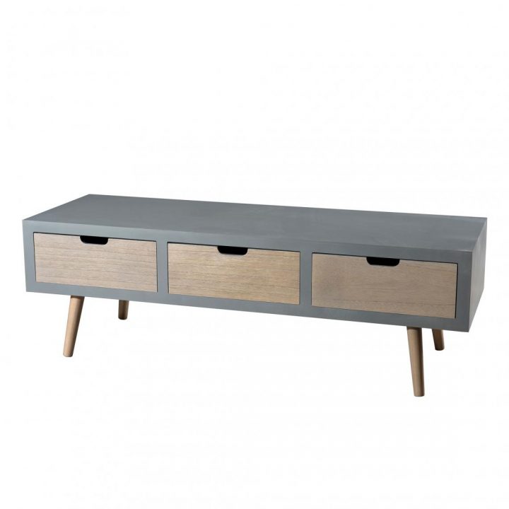 Meuble Bas Tv 3 Tiroirs – Gris Plus De Détails à Meuble Bas A Tiroir