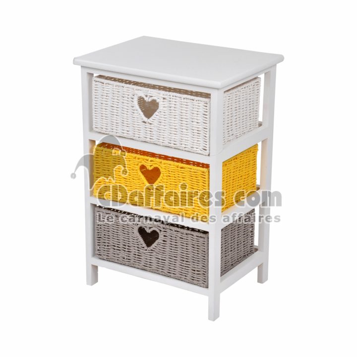 Meuble Bois Paulownia/mdf 3 Tiroirs Papier Tresse 40*29*h58Cm Cosy Jaune –  Cdaffaires pour Meuble A Papier