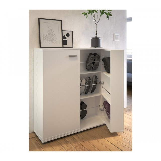 Meuble Chaussures Blanc Perle 48 Paires Blanc Terre De tout Grand Meuble Chaussure