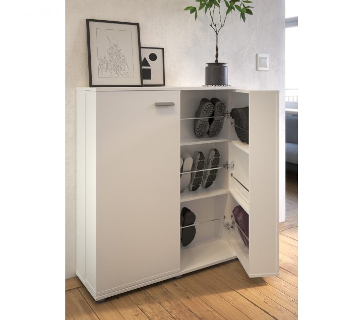 Meuble Chaussures Blanc Perle 48 Paires destiné Meubles À Chaussures But