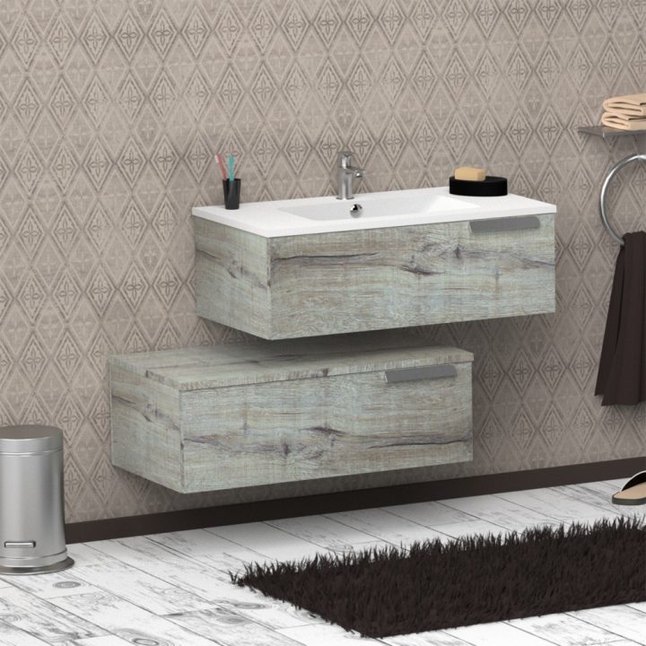 Meuble Complémentaire De Salle De Bains Infini Décalé Edelweiss 1 Tiroir  80Cm serapportantà Meuble Salle De Bain Décalé