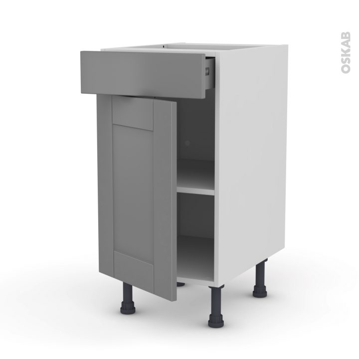 Meuble De Cuisine Bas Filipen Gris, 1 Porte 1 Tiroir , L40 X H70 X P58 Cm dedans Meuble Bas A Tiroir