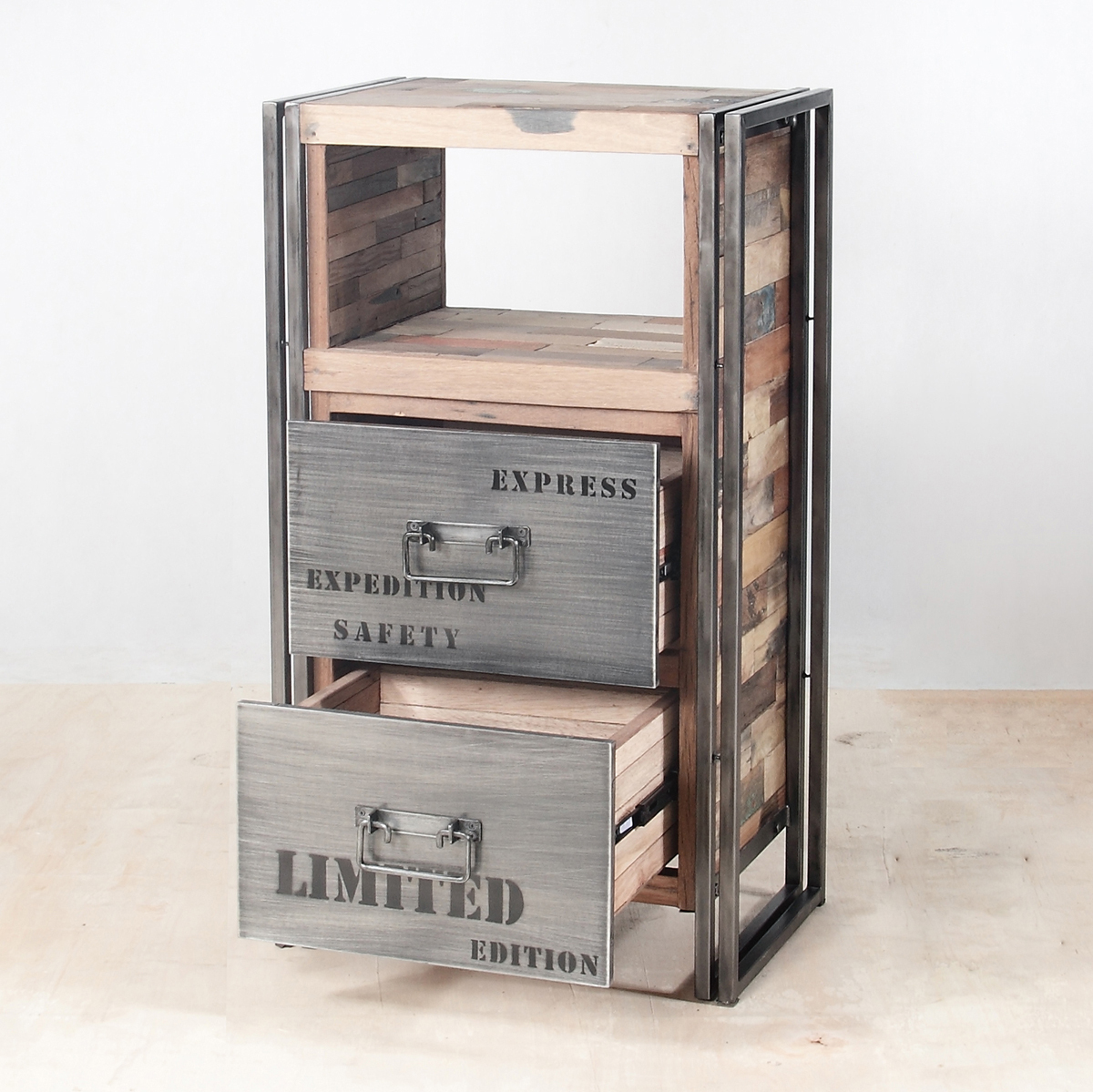 Meuble De Rangement Bois Recyclé 2 Tiroirs 60X107 Caravelle tout Petit Meuble Metal