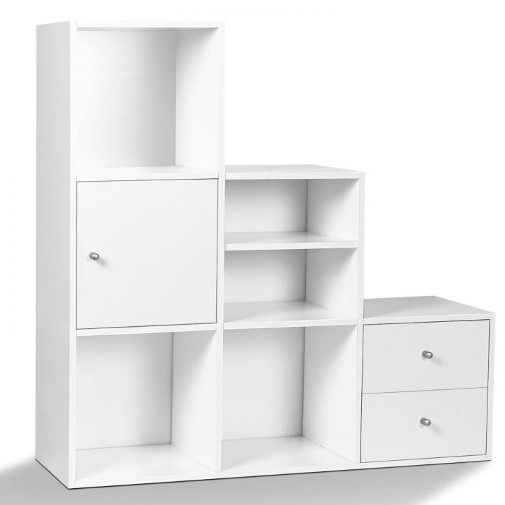 Meuble De Rangement Escalier 3 Niveaux Bois Blanc Avec Porte Et Tir intérieur Meuble Multicase