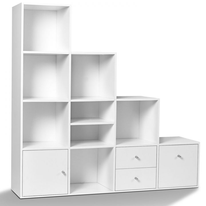 Meuble De Rangement Escalier 4 Niveaux Bois Blanc Avec Porte Et Tir serapportantà Meuble Multicase