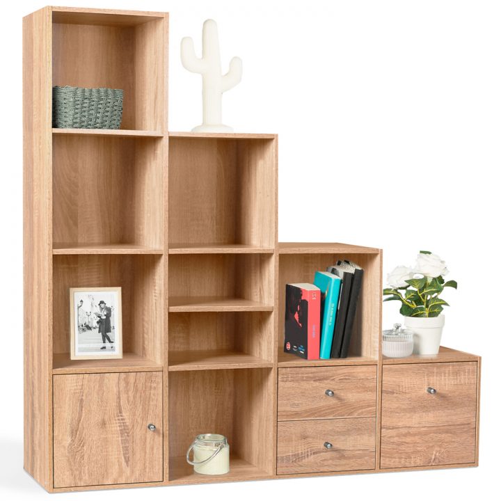 Meuble De Rangement Escalier 4 Niveaux Bois Façon Hêtre Avec Porte concernant Meuble Multicase