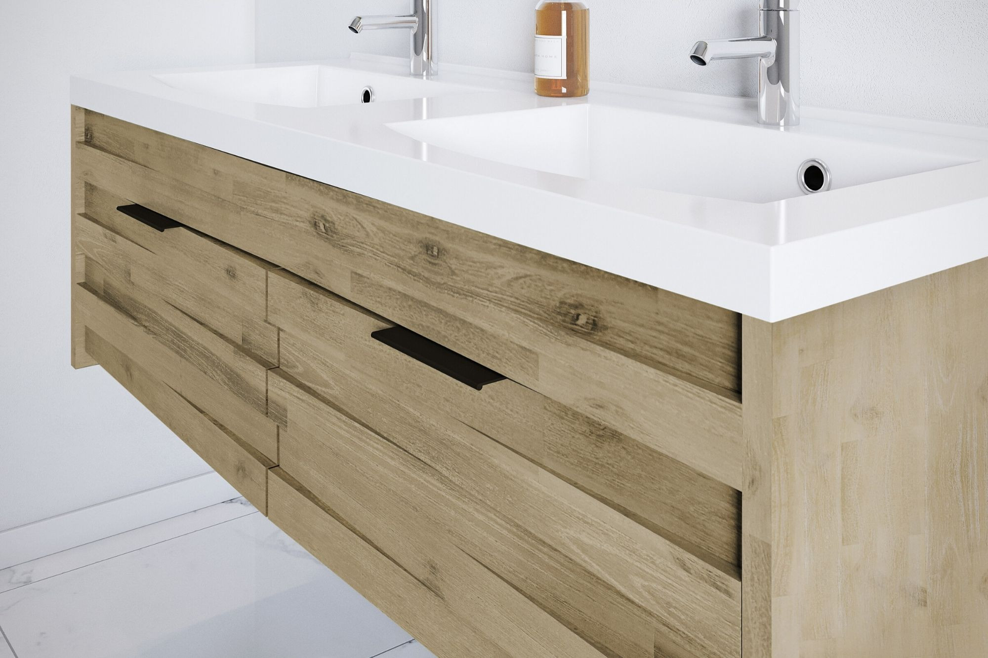 Meuble De Salle De Bain 120 Cm En Bois Massif Et Sa Double Vasque - Hellin à Meuble Salle De Bain 120 Cm Simple Vasque