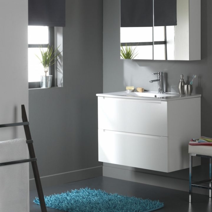 Meuble De Salle De Bain 80 Cm 2 Tiroirs Blanc Laqué Ref pour Meuble Salle De Bain Placo Meuble De Salle De Bain 80 Cm 2 Tiroirs Blanc Laqué Ref pour Meuble Salle De Bain Placo