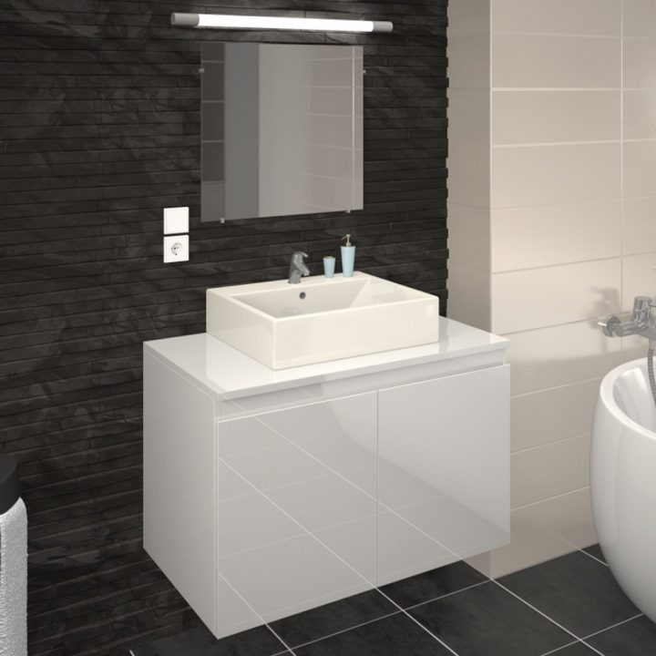 Meuble De Salle De Bain 80 Cm – Cologne – Laqué Blanc Ou Gris Mat Bain Room  Sur Bricozor tout Meuble Salle De Bain Gris Laqué