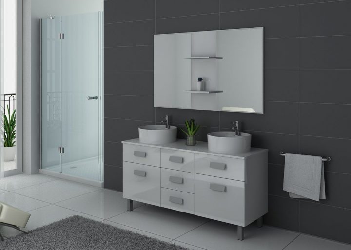 Meuble De Salle De Bain Blanc 2 Vasques, Meuble De Salle encequiconcerne Meuble Salle De Bain