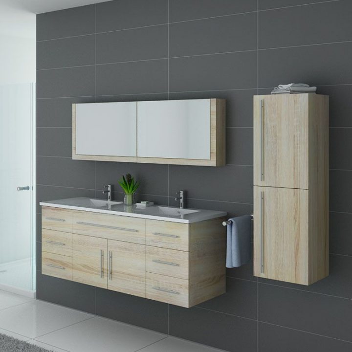 Meuble De Salle De Bain Bois Clair Double Vasque, Meuble intérieur Meuble Salle De Bain