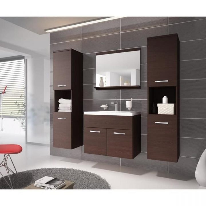 Meuble De Salle De Bain De Montréal Xl 60X35Cm Bassin En Bois Chêne Foncé  (Wengé) – Armoire De Rangement Meuble Lavabo Évier Meubles avec Meuble Salle De Bain Wengé