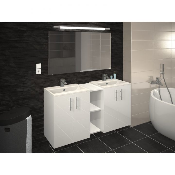 Meuble De Salle De Bain Double Vasque 120 Cm Blanc Laqué Linda avec Meuble Salle De Bain 130 Cm Meuble De Salle De Bain Double Vasque 120 Cm Blanc Laqué Linda avec Meuble Salle De Bain 130 Cm