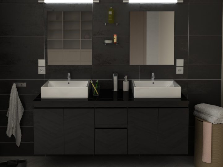 Meuble De Salle De Bain Double Vasque 150 Cm Noir Coralie serapportantà Meuble Salle De Bain Noir Mat