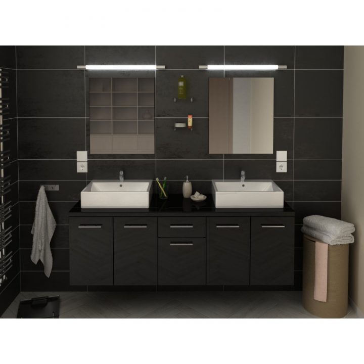 Meuble De Salle De Bain Double Vasque 150 Cm Noir Olivia à Meuble Salle De Bain 130 Cm Meuble De Salle De Bain Double Vasque 150 Cm Noir Olivia à Meuble Salle De Bain 130 Cm
