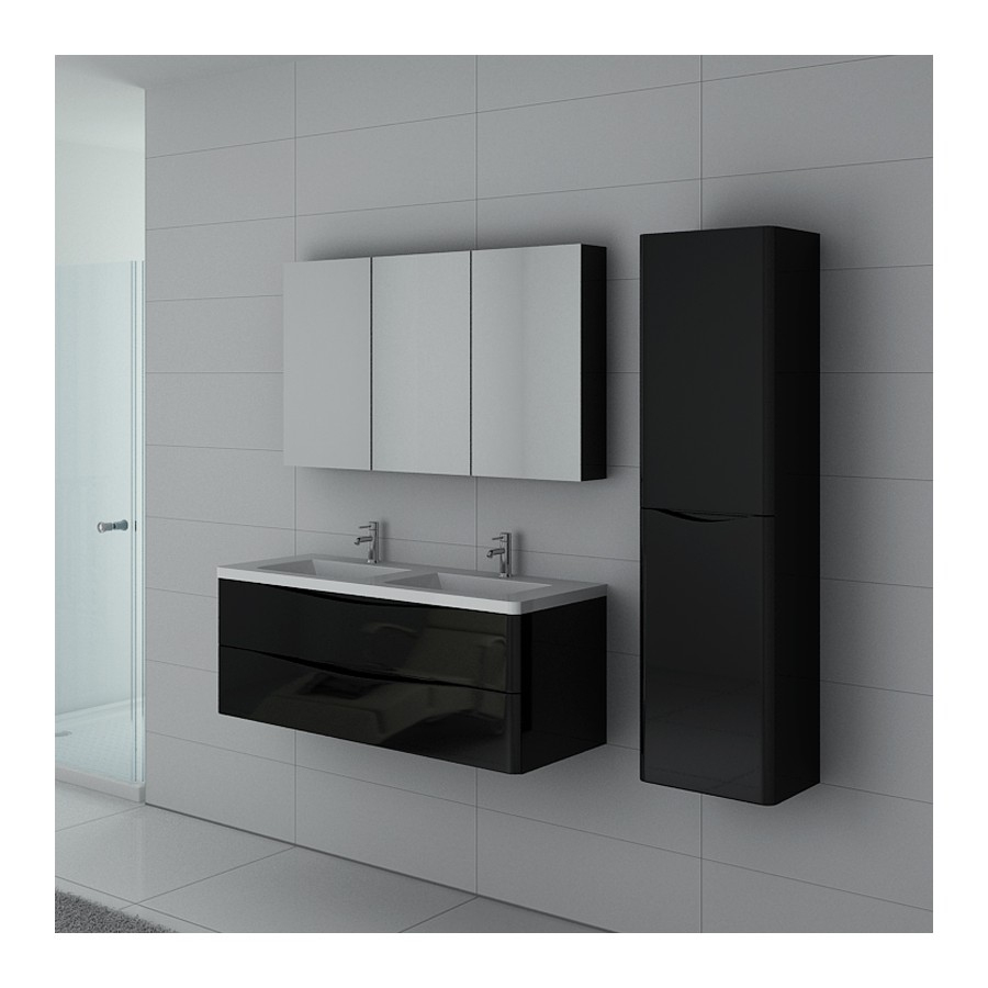 Meuble De Salle De Bain, Double Vasque, Noir Laqué, Trevise N |  Salledebain encequiconcerne Meuble Salle De Bain Noir Laqué