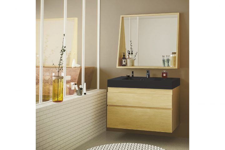 Meuble De Salle De Bain En Bois Avec Sa Vasque Noir Mat Et Son Miroir –  Hellin destiné Meuble Salle De Bain Noir Mat