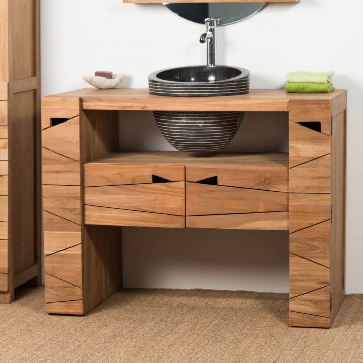 Meuble De Salle De Bain En Teck Serenite 110Cm + Vasque Noir avec Meuble Salle De Bain 110 Cm Meuble De Salle De Bain En Teck Serenite 110Cm + Vasque Noir avec Meuble Salle De Bain 110 Cm
