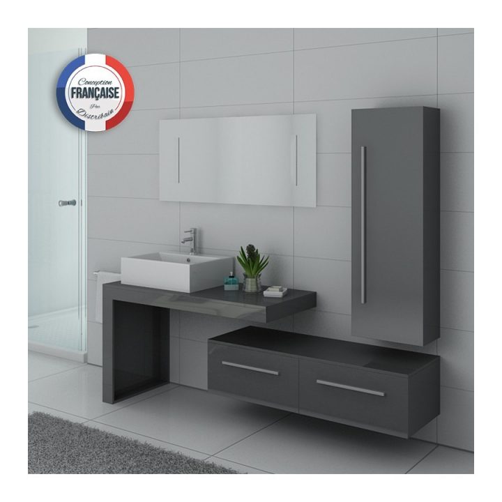 Meuble De Salle De Bain Gris 1 Vasque, Meuble De Salle De Bain Gris  Dis9250Gt | Salledebain destiné Meuble Salle De Bain Gris Laqué