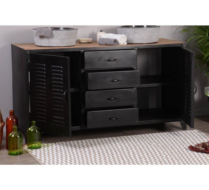 Meuble De Salle De Bain Industriel Métal Noir 2 Vasques – 7314 serapportantà Meuble En Metal