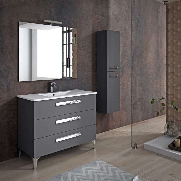 Meuble De Salle De Bain Linares 100 Cm Gris Anthracite avec Meuble Salle De Bain