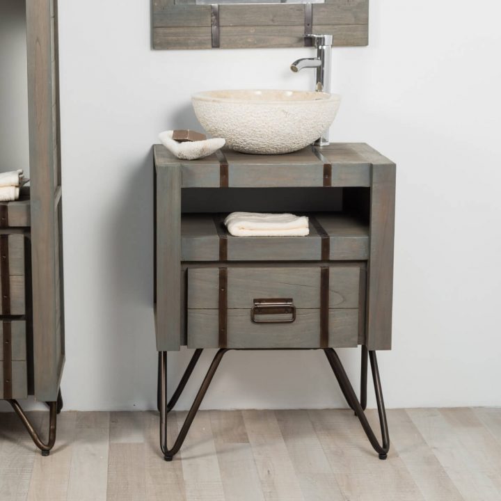 Meuble De Salle De Bain Loft En Mindi Et Métal 60 Cm Gris à Meuble D Appoint Salle De Bain Meuble De Salle De Bain Loft En Mindi Et Métal 60 Cm Gris à Meuble D Appoint Salle De Bain