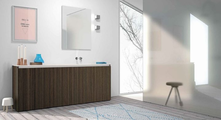 Meuble De Salle De Bain Posé Au Sol Aspect Bois Foncé Mb2 concernant Meuble Salle De Bain À Poser Au Sol