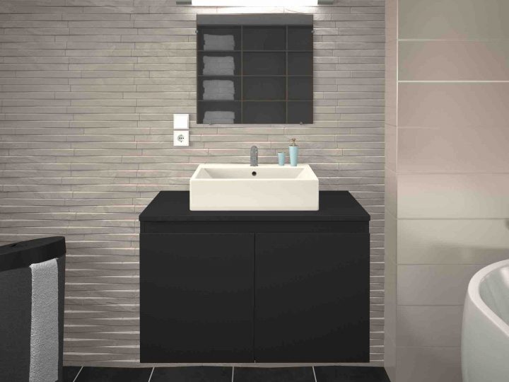 Meuble De Salle De Bain Simple Vasque 80 Cm Gris Mat Clara intérieur Meuble Salle De Bain Noir Mat