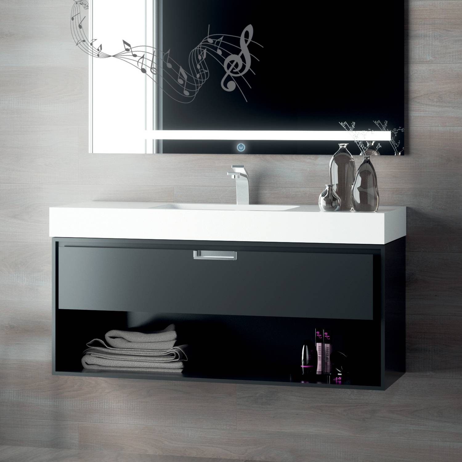 Meuble De Salle De Bain Suspendu Avec Vasque Solid Surface Modèle Vanessa -  Swing avec Meuble Salle De Bain 120 Cm Simple Vasque