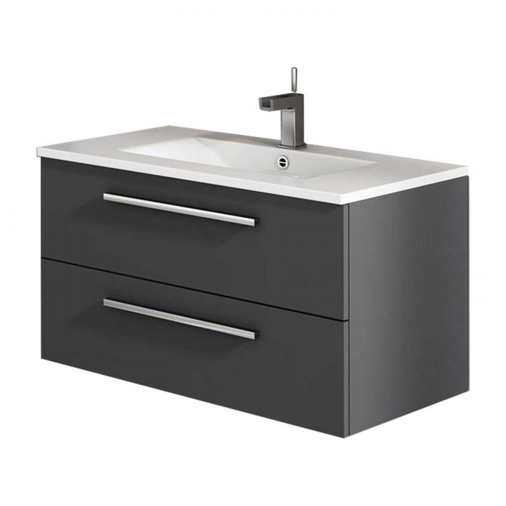 Meuble De Salle De Bain Suspendu Cordoba 80 Cm Anthracite Mat avec Meuble Salle De Bain Noir Mat