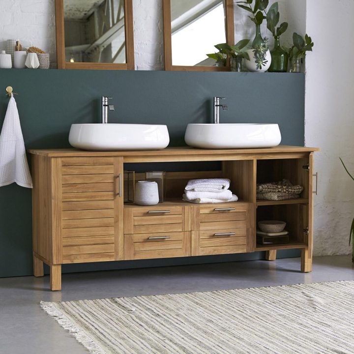 Meuble De Salle De Bains L.165 X H.75 X P.55 Cm, Teck avec Leroy Merlin Meuble Salle De Bain