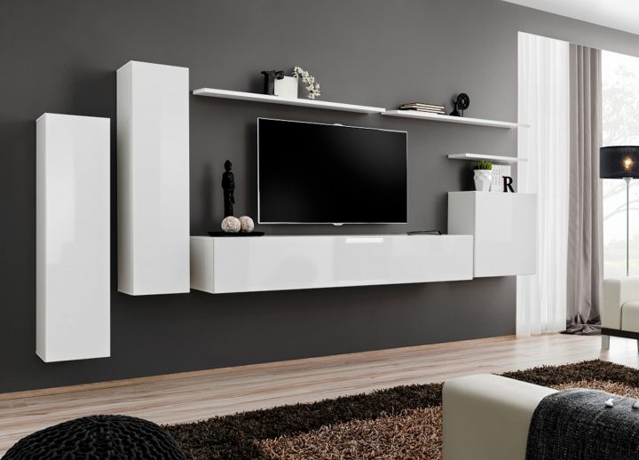 Meuble De Salon Tv Suspendu Blanc Pour Salon intérieur Meuble Tv Suspendu Blanc Laqué