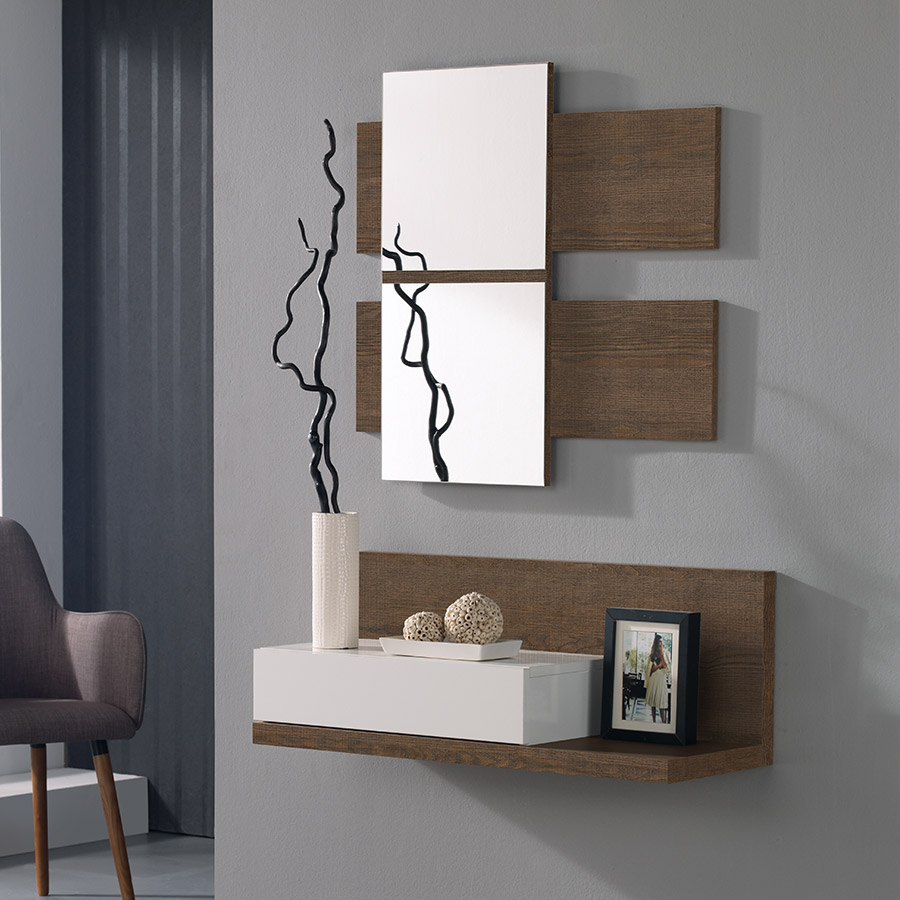 Meuble D'entree Couleur Chêne Et Blanc Moderne Vinoc concernant Meuble Pour Une Entrée