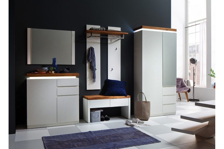 Meuble D'Entrée Vestiaire Complet Blanc Et Bois encequiconcerne Meuble D'Entrée Vestiaire