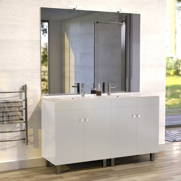 Meuble Ecoline 140 Cm Avec Plan Vasque Et Miroir – Blanc pour Meuble Vasque Design Italien
