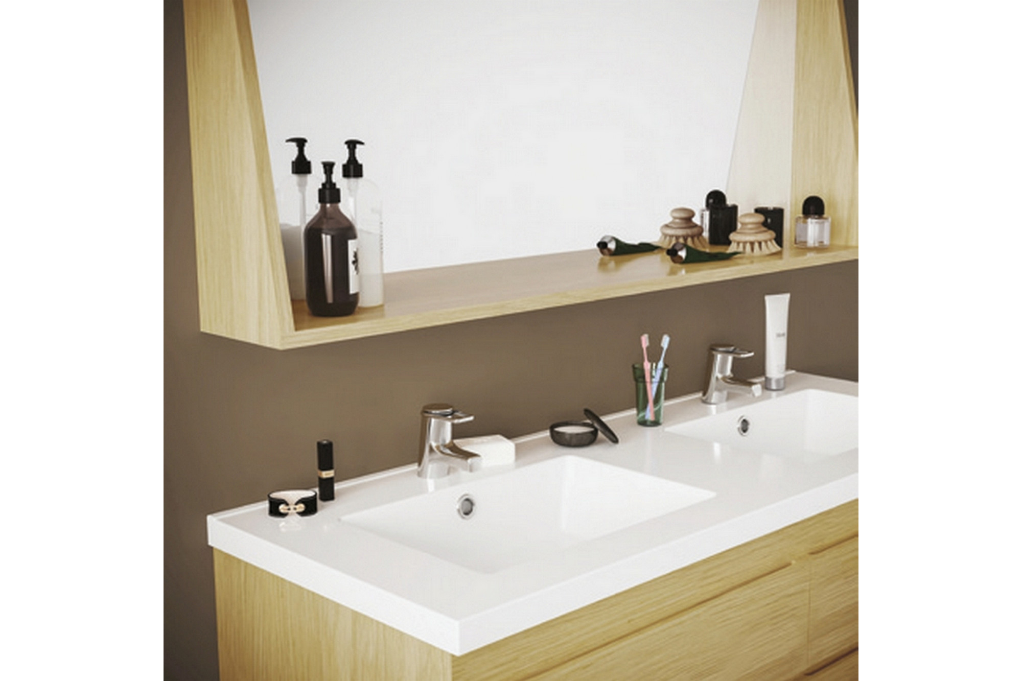 Meuble En Bois Massif 120 Cm Avec Sa Double Vasque - Napoli - Hellin intérieur Meuble Salle De Bain 120 Cm Simple Vasque