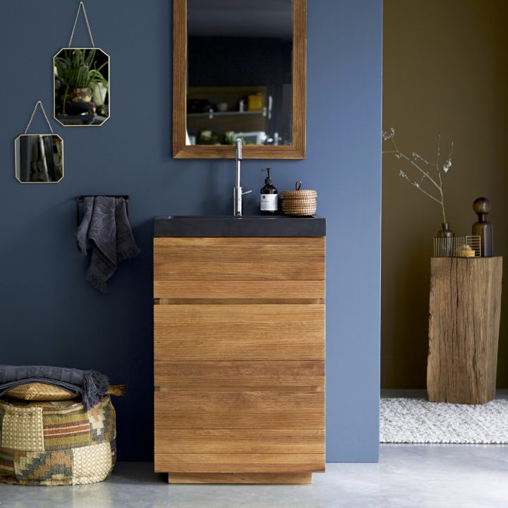 Meuble En Chne Et Vasque Pierre De Lave Karl Solo Vente encequiconcerne Meuble Salle De Bain