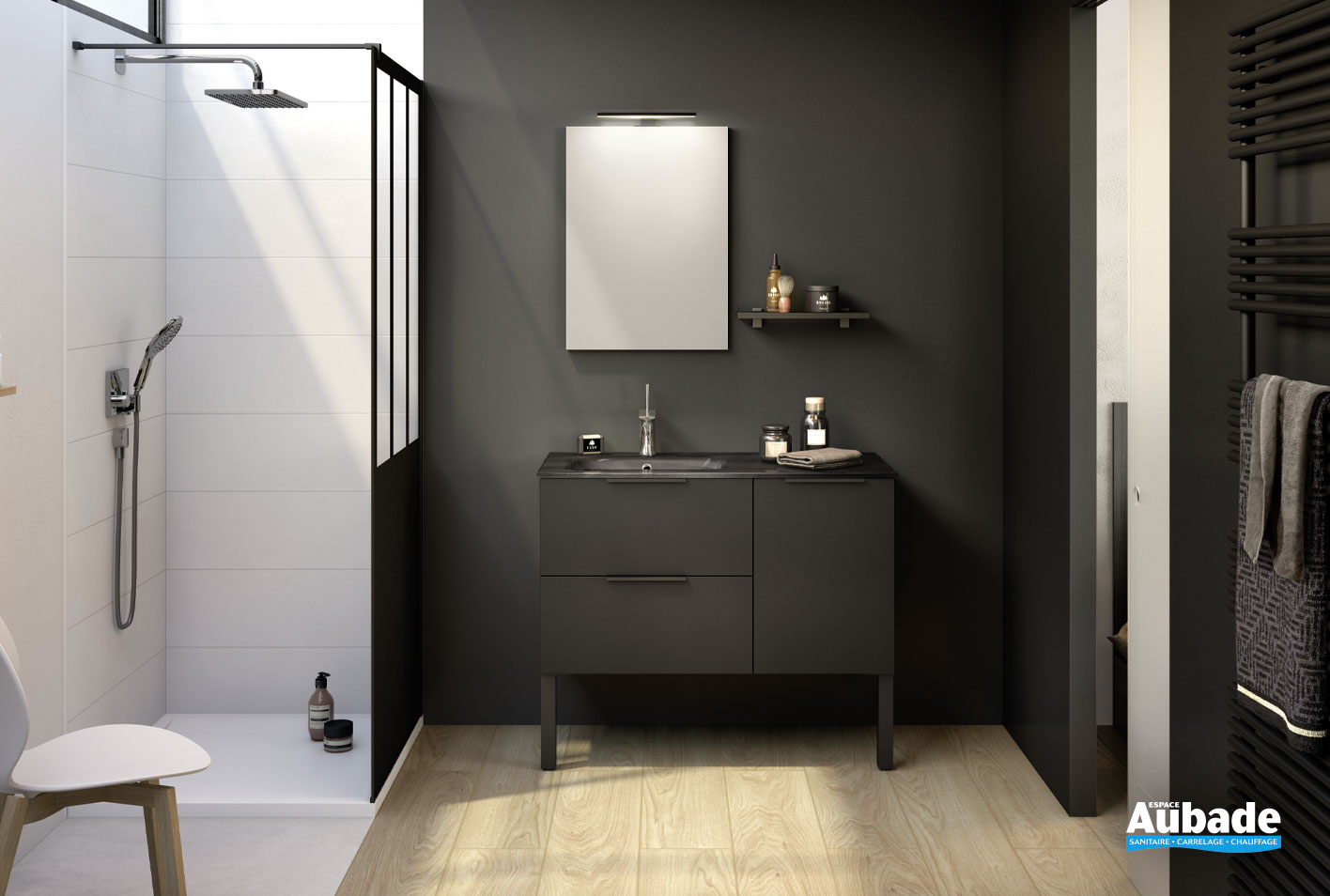 Meuble Kami L. 100 Cm Noir Verni Mat Par Delpha serapportantà Meuble Salle De Bain Noir Laqué