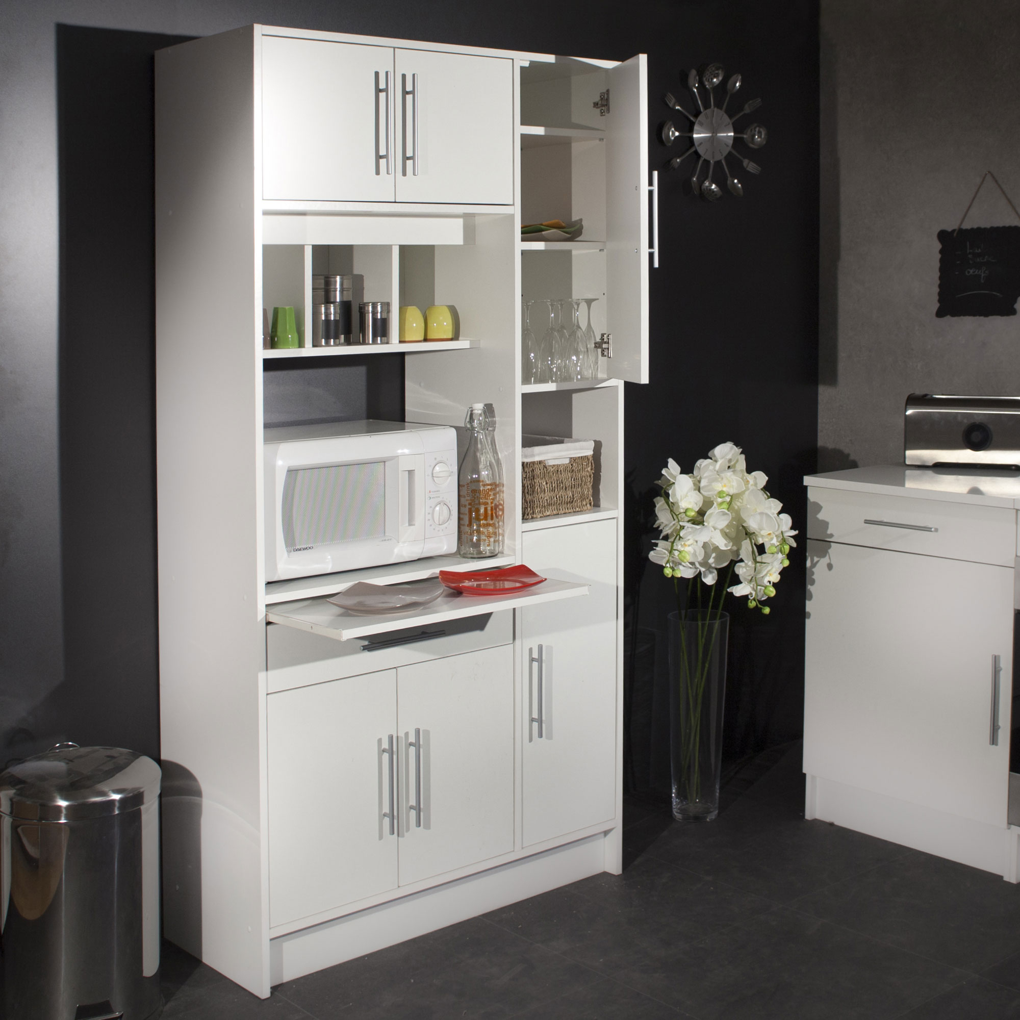 Meuble Micro-Ondes Amazone 6 Portes, 1 Tablette Coulmissante Et 1 Tiroir pour Amazone Meuble