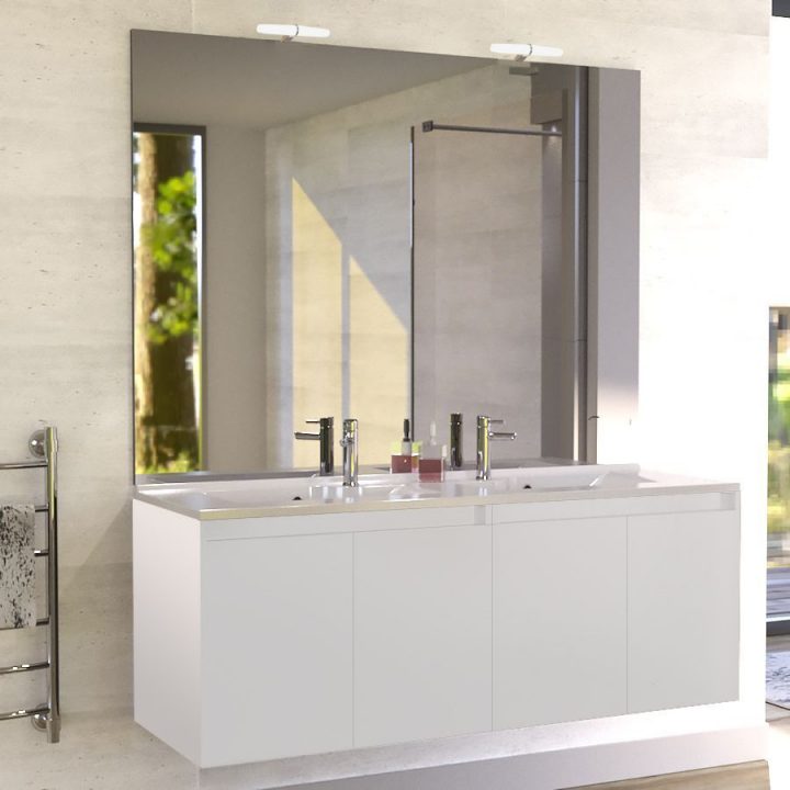 Meuble Proline 140 Cm Avec Plan Vasque Et Miroir – Blanc Brillant concernant Meuble Double Vasque 140 Cm